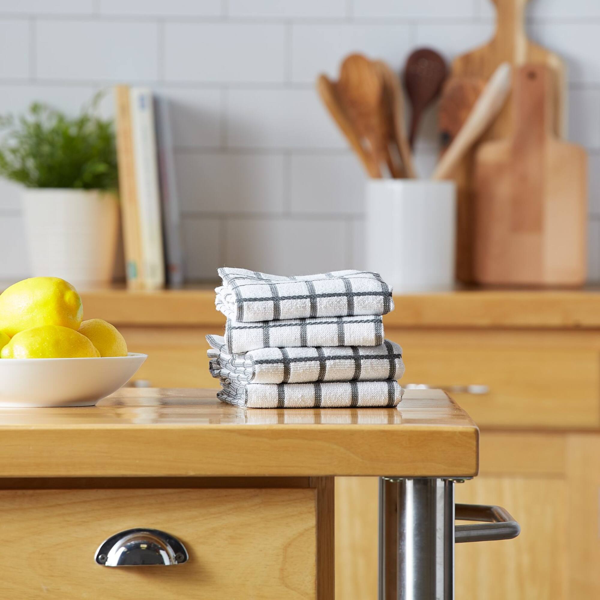 DII® Mineral Gray Windowpane Terry Dishtowels, 4ct.